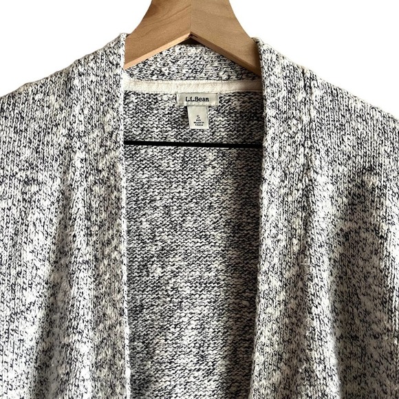 L.L.Bean 100% Cotton Chunky Knit Open Front Cardigan in Marled Grey White, Small - Picture 2 of 11